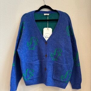 New Easel Sweatshirt Button Cardigan Sweater Dinosaur Small Pockets Boho NWT